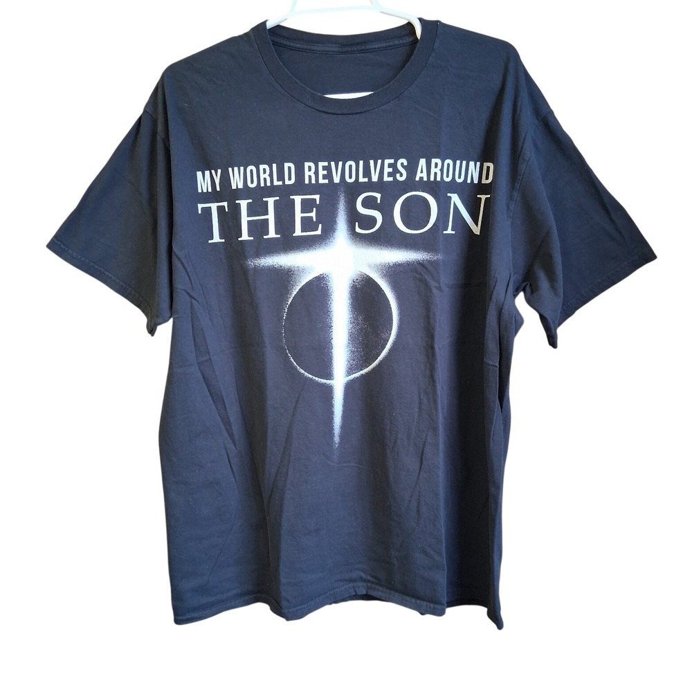 My‎ World Revolves Around The Son Jesus Tee SS Black Faded Cut Tag XL EUC